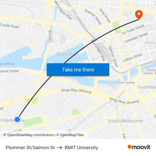 Plummer St/Salmon St to RMIT University map