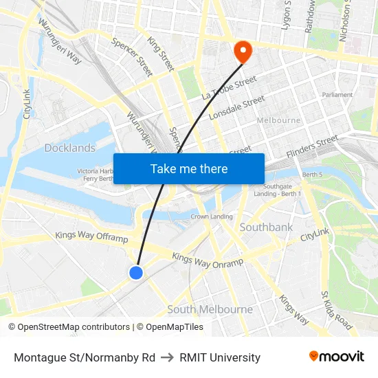 Montague St/Normanby Rd to RMIT University map
