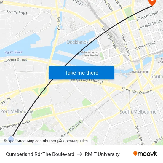 Cumberland Rd/The Boulevard to RMIT University map