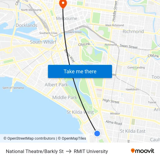 National Theatre/Barkly St to RMIT University map