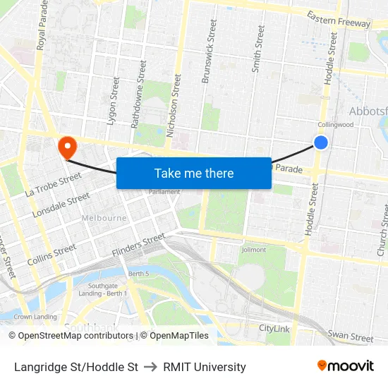 Langridge St/Hoddle St to RMIT University map