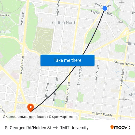 St Georges Rd/Holden St to RMIT University map