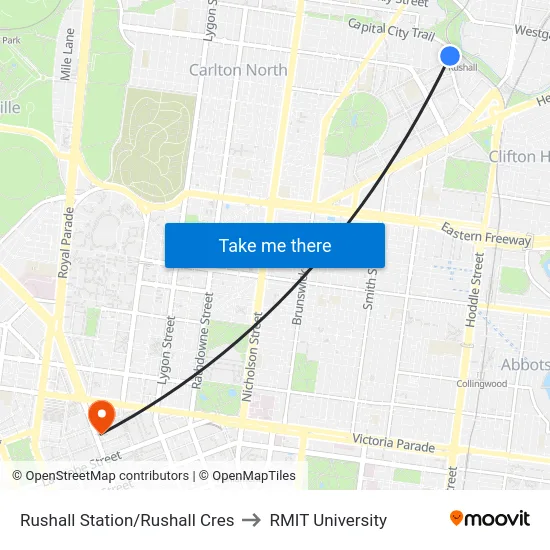 Rushall Station/Rushall Cres to RMIT University map