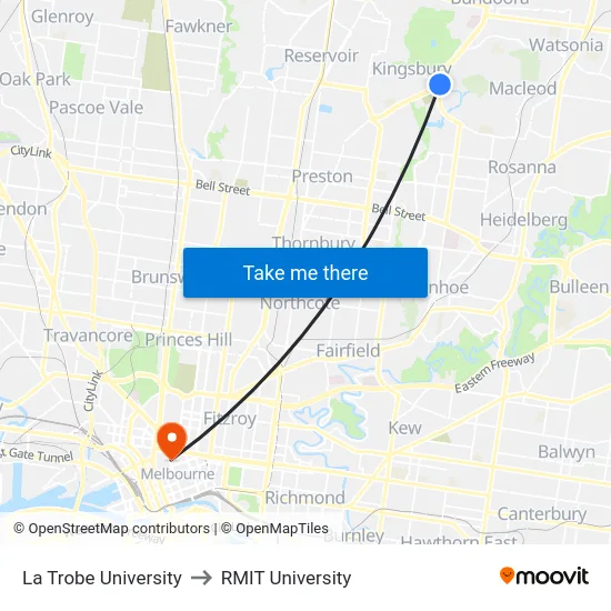La Trobe University to RMIT University map