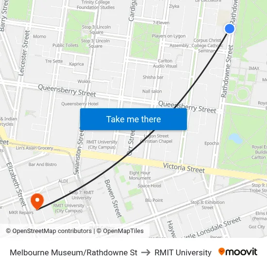 Melbourne Museum/Rathdowne St to RMIT University map
