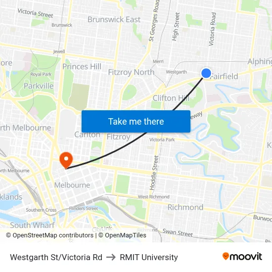 Westgarth St/Victoria Rd to RMIT University map