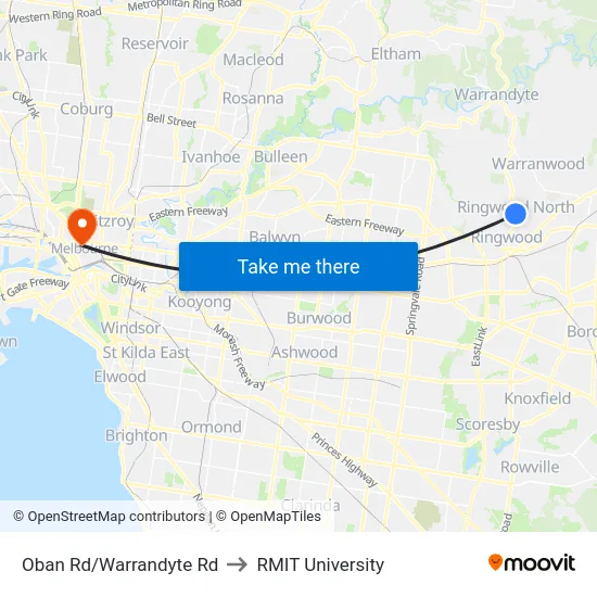 Oban Rd/Warrandyte Rd to RMIT University map