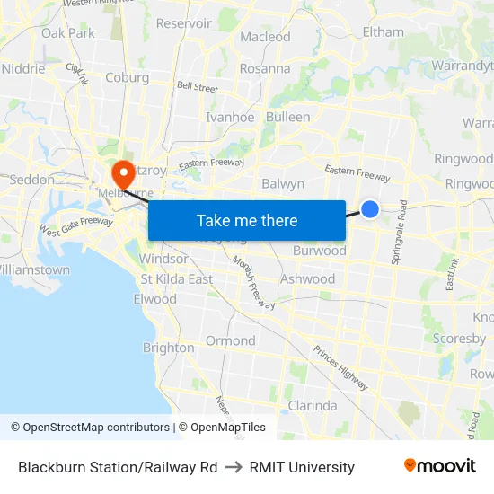 Blackburn Station/Railway Rd to RMIT University map
