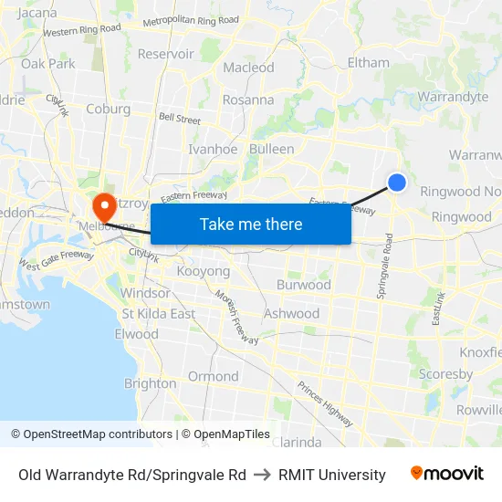 Old Warrandyte Rd/Springvale Rd to RMIT University map