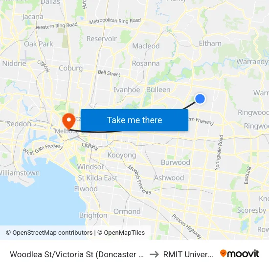 Woodlea St/Victoria St to RMIT University map