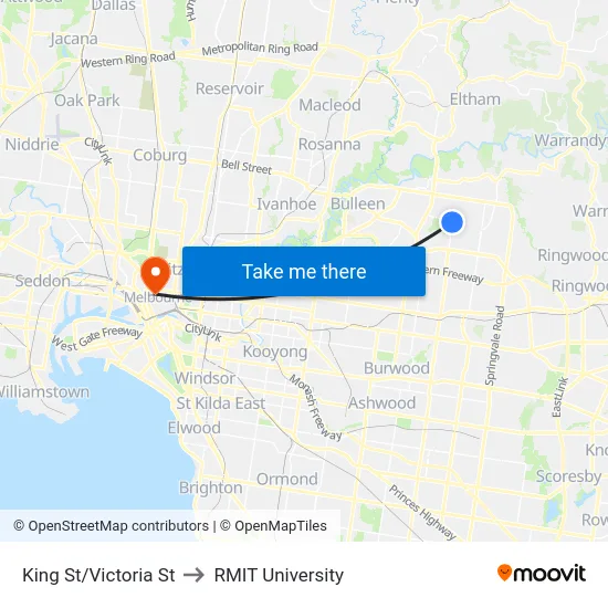 King St/Victoria St to RMIT University map