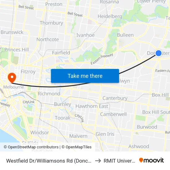 Westfield Dr/Williamsons Rd to RMIT University map