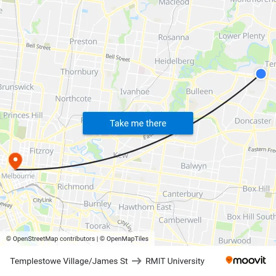 Templestowe Village/James St to RMIT University map