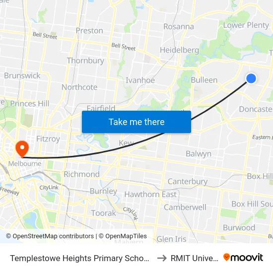 Templestowe Heights Primary School/High St to RMIT University map