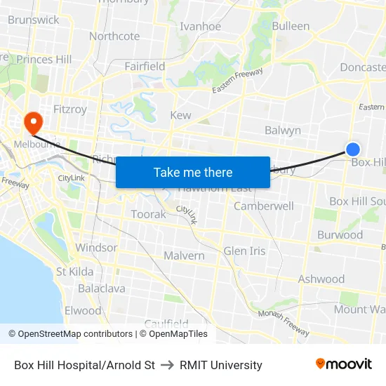 Box Hill Hospital/Arnold St to RMIT University map