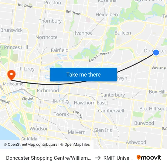Doncaster Shopping Centre/Williamsons Rd to RMIT University map
