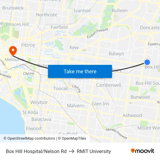 Box Hill Hospital/Nelson Rd to RMIT University map