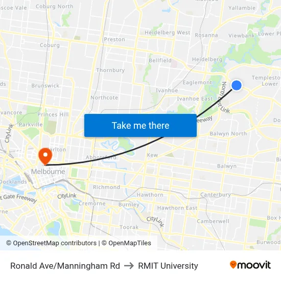 Ronald Ave/Manningham Rd to RMIT University map