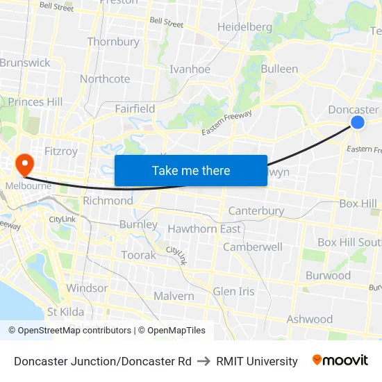 Doncaster Junction/Doncaster Rd to RMIT University map