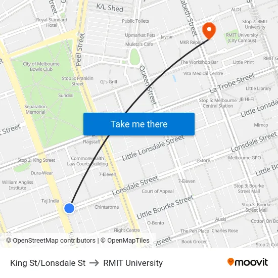 King St/Lonsdale St to RMIT University map