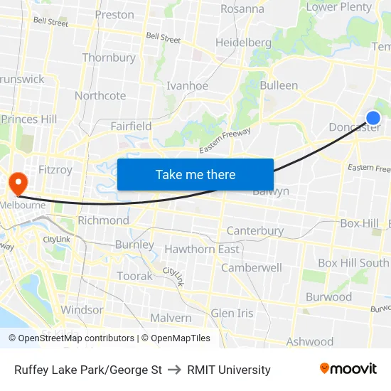 Ruffey Lake Park/George St to RMIT University map