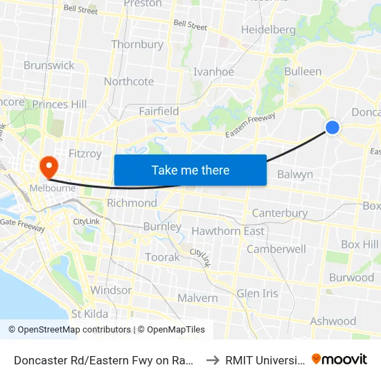 Doncaster Rd/Eastern Fwy on Ramp to RMIT University map