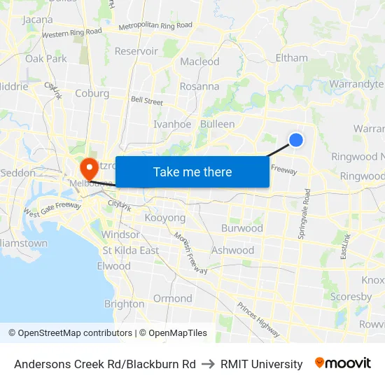 Andersons Creek Rd/Blackburn Rd to RMIT University map