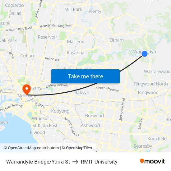 Warrandyte Bridge/Yarra St to RMIT University map