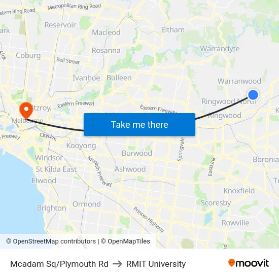 Mcadam Sq/Plymouth Rd to RMIT University map