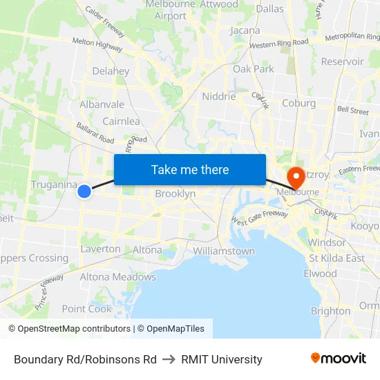 Boundary Rd/Robinsons Rd to RMIT University map