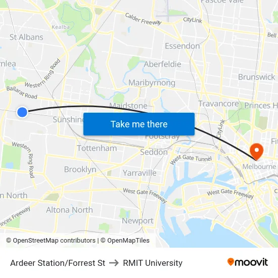 Ardeer Station/Forrest St to RMIT University map