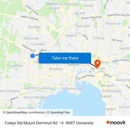 Foleys Rd/Mount Derrimut Rd to RMIT University map