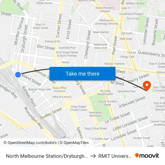 North Melbourne Station/Dryburgh St to RMIT University map
