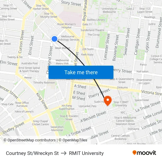 Courtney St/Wreckyn St to RMIT University map