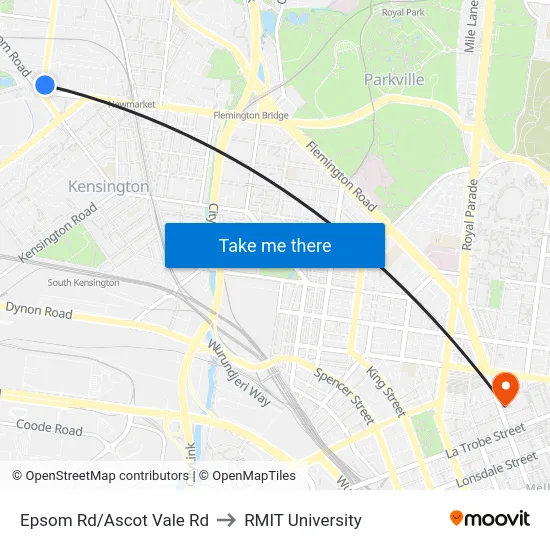 Epsom Rd/Ascot Vale Rd to RMIT University map