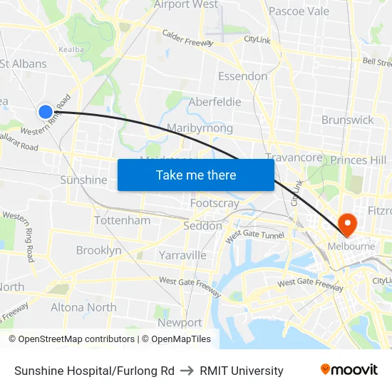 Sunshine Hospital/Furlong Rd to RMIT University map