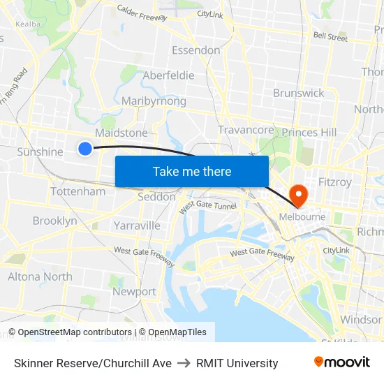 Skinner Reserve/Churchill Ave to RMIT University map