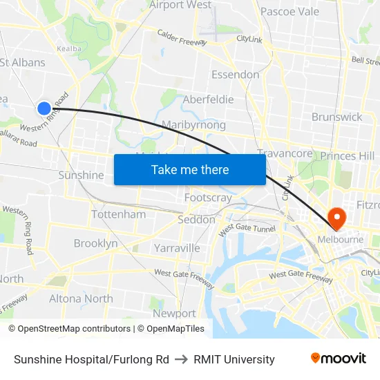 Sunshine Hospital/Furlong Rd to RMIT University map