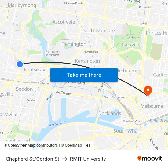 Shepherd St/Gordon St to RMIT University map