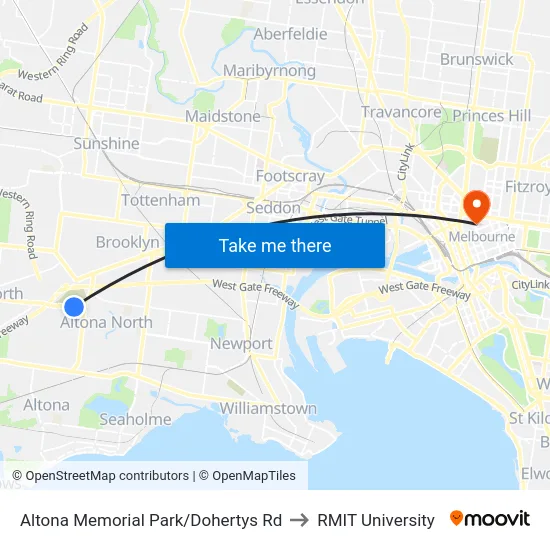 Altona Memorial Park/Dohertys Rd to RMIT University map
