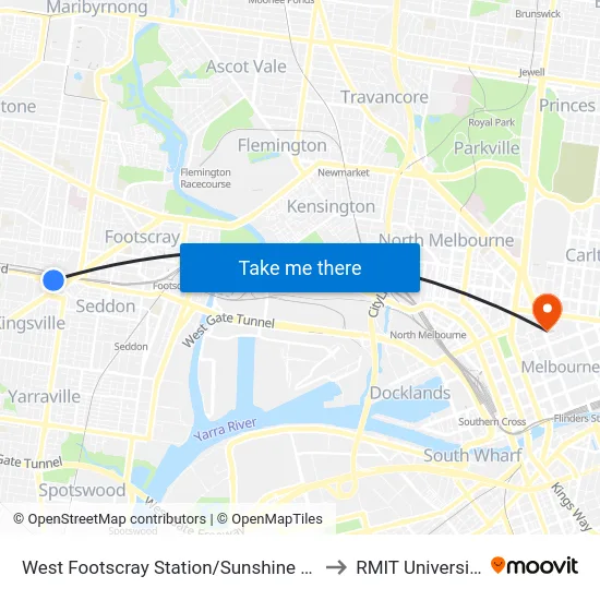 West Footscray Station/Sunshine Rd to RMIT University map