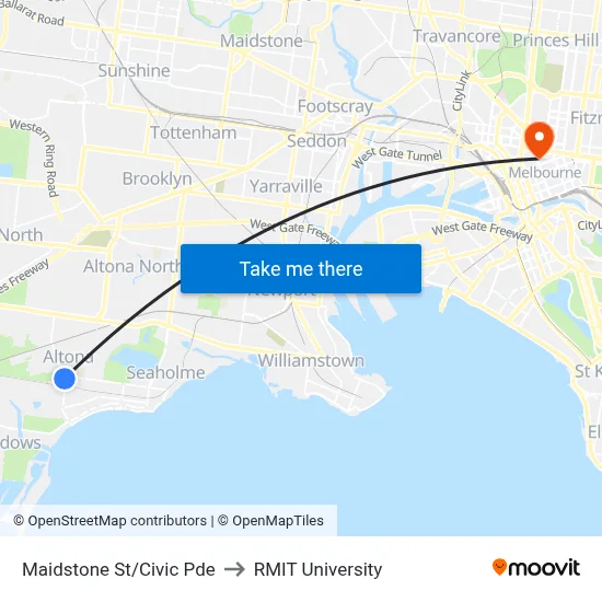 Maidstone St/Civic Pde to RMIT University map