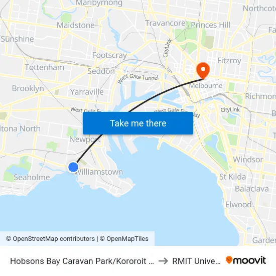 Hobsons Bay Caravan Park/Kororoit Creek Rd to RMIT University map
