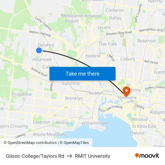 Gilson College/Taylors Rd to RMIT University map