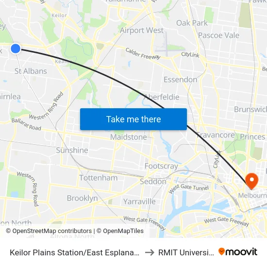 Keilor Plains Station/East Esplanade to RMIT University map