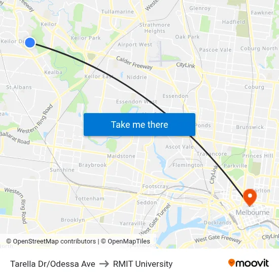 Tarella Dr/Odessa Ave to RMIT University map