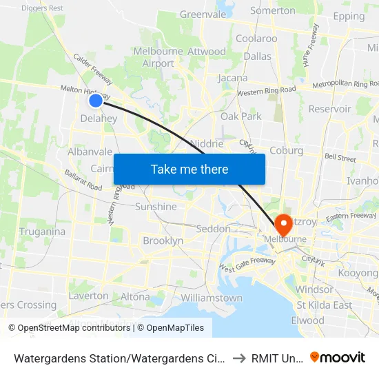 Watergardens Station/Watergardens Circuit Rd to RMIT University map