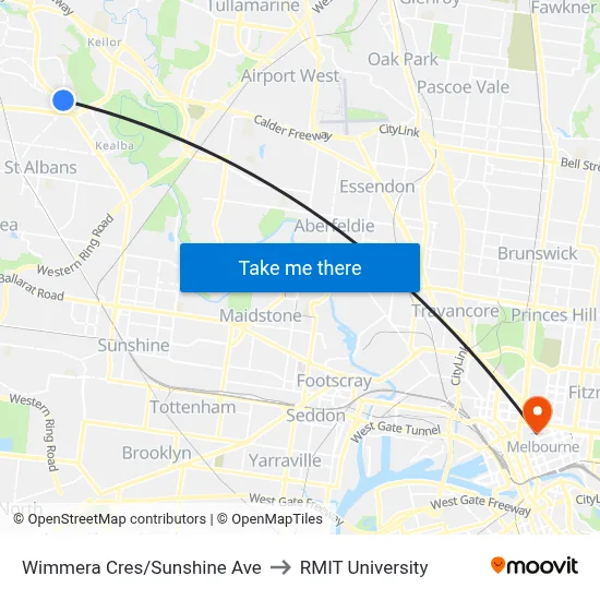 Wimmera Cres/Sunshine Ave to RMIT University map