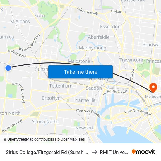 Sirius College/Fitzgerald Rd (Sunshine West) to RMIT University map