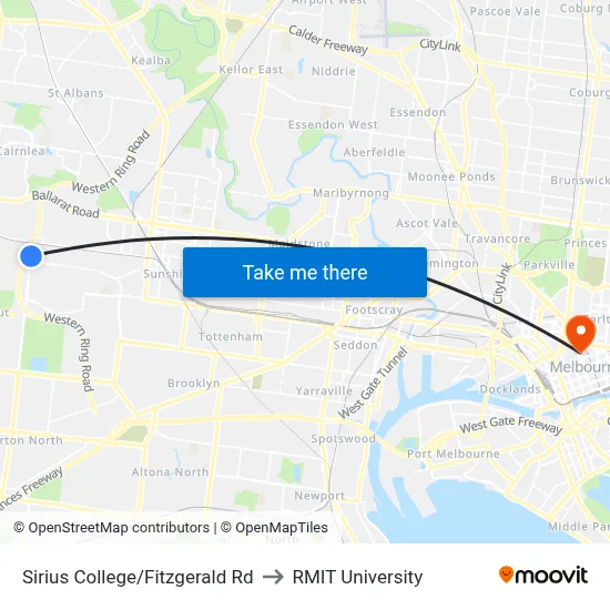 Sirius College/Fitzgerald Rd to RMIT University map